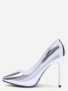 Shein Silver Mirrored Pu Point Toe Stiletto Pumps