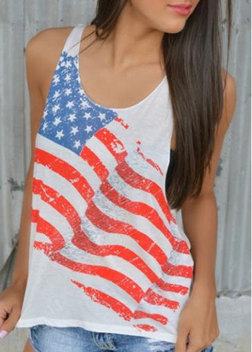 Rosewe Round Neck Flag Print Loose Tank Top