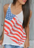 Rosewe Round Neck Flag Print Loose Tank Top