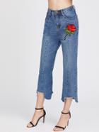 Shein Embroidered Raw Hem Cropped Jeans