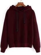 Shein Burgundy Drop Shoulder Hooded Sweatshirt