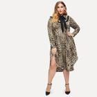 Shein Plus Tie Neck Frill Trim Leopard Dress