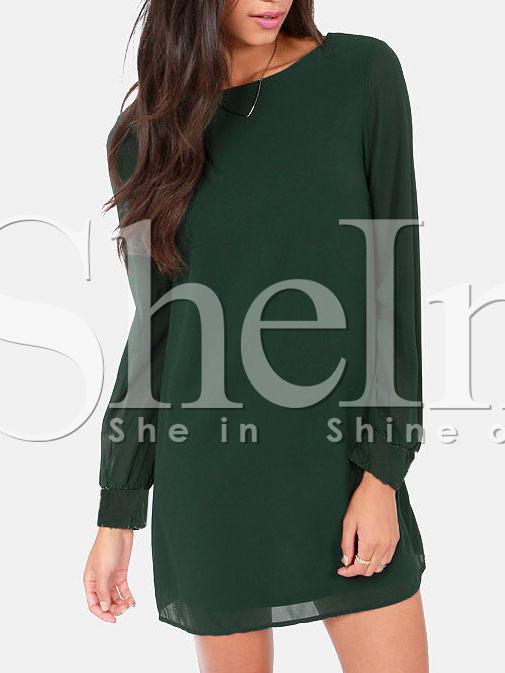 Shein Green Boat Neck Scoop Back Shift Dress