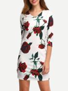 Shein Rose Print V-neck Sheath Dress