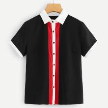 Shein Single Breasted Striped Blouse