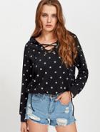 Shein Allover Star Print Eyelet Lace Up Hoodie