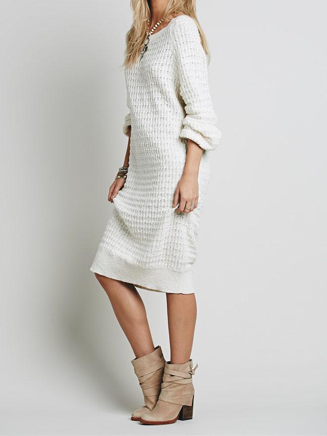 Shein Beige Round Neck Loose Sweater Dress
