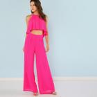 Shein Pleated Keyhole Back Top With Matching Palazzo Pants