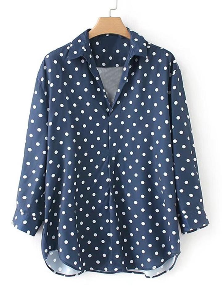Shein Polka Dot Print Dolphin Hem Blouse