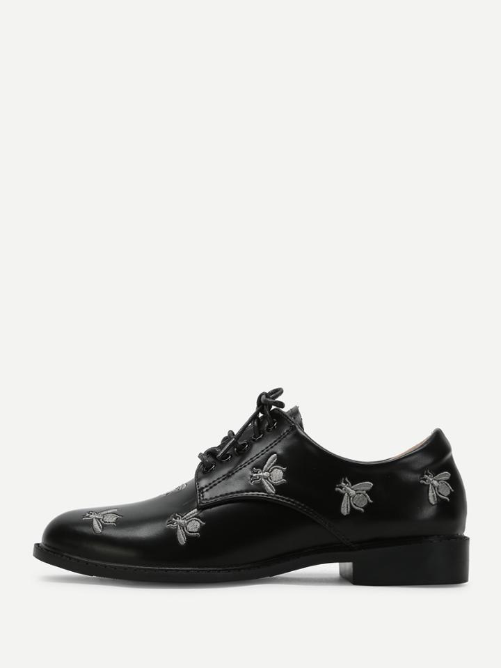 Shein Insect Embroidery Lace Up Flats