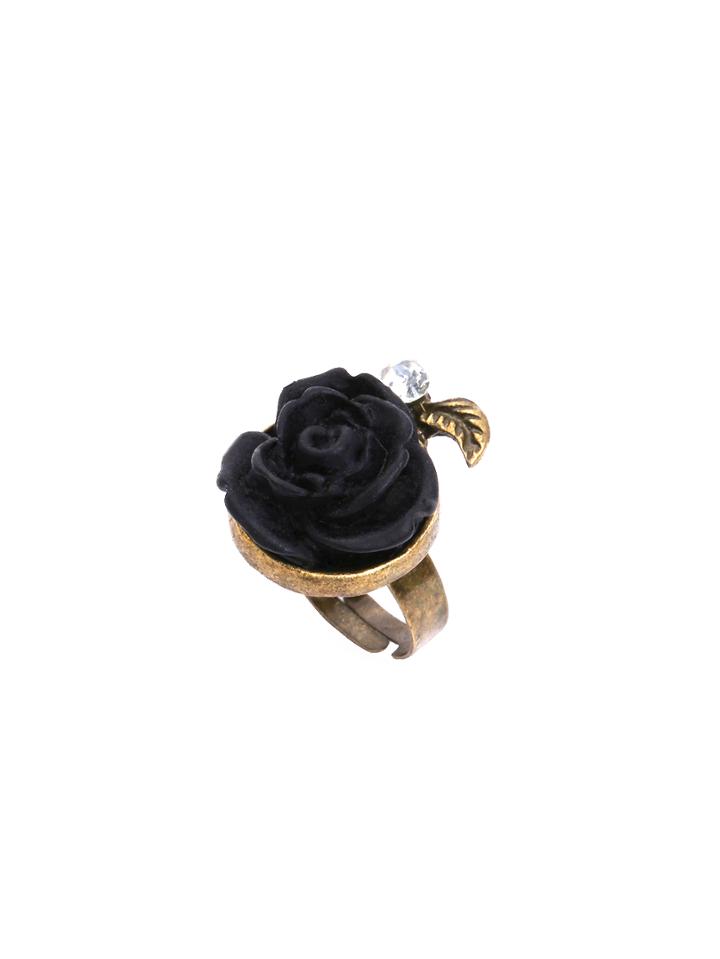 Shein Black Vintage Rose Rhinestone Ring