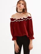 Shein Color Block Off The Shoulder Ruffle Top