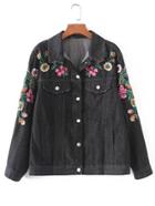 Shein Flower Embroidery Denim Jacket