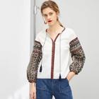 Shein Fringe Tie Neck Embroidered Top