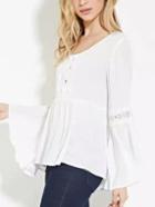 Shein Crochet Insert Bell Sleeve Lace-up Blouse