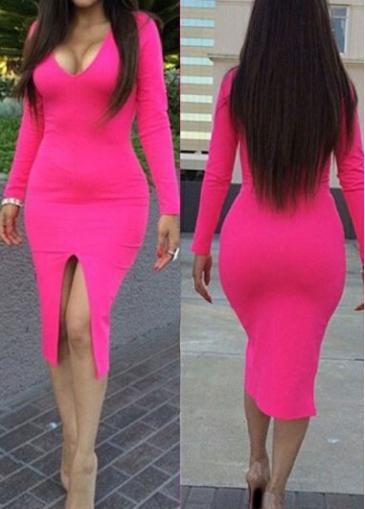 Rosewe Slit Front Plunging Neckline Red Sheath Dress