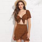 Shein Knot Front Polka Dot Top With Skirt