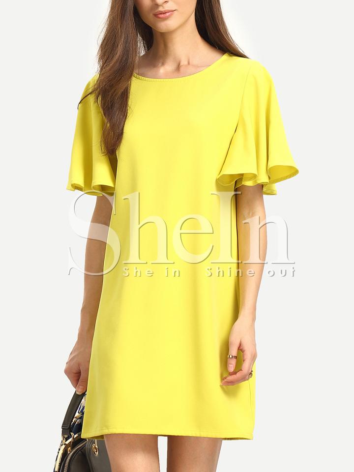 Shein Yellow Short Sleeve Shift Dress