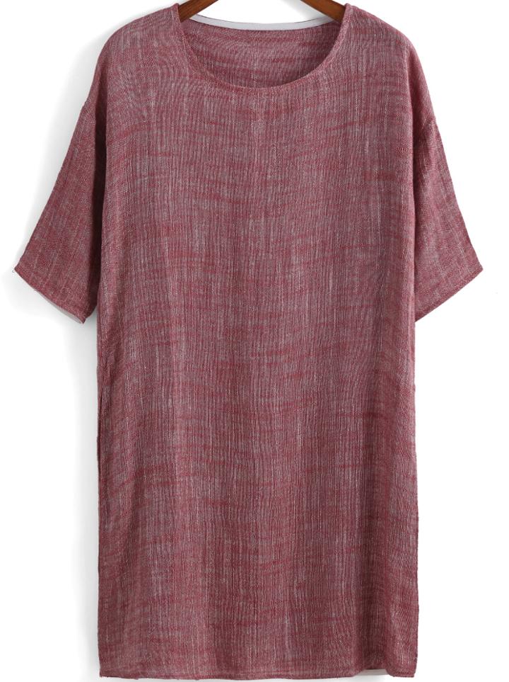 Shein Red Round Neck Short Sleeve Loose Dress