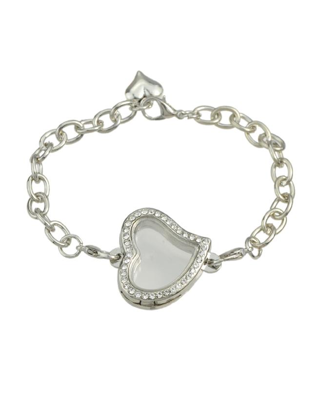 Shein Silver Chain Bracelet With Stone Heart