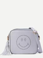 Shein Grey Tassel Trim Laser Cutout Smiley Square Crossbody Bag