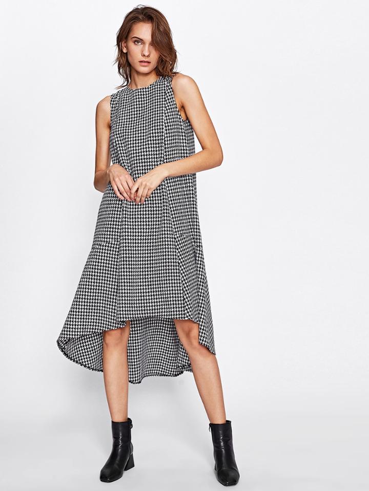 Shein Dip Hem Swing Houndstooth Dress