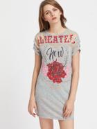 Shein Slash Shoulder Graphic Print Heathered Tee Dress