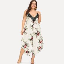 Shein Plus Super Wide Leg Floral Cami Jumpsuit