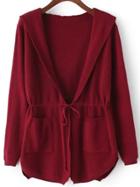 Shein Red Hooded Drawstring Waist Pockets Sweater Coat