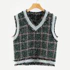 Shein Contrast Trim Plaid Tweed Vest