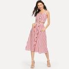 Shein Button Up Striped Crop Top And Skirt Set