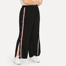 Shein Plus Side Button Elastic Waist Striped Pants