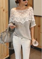 Rosewe Enchanting Tassels Decorated Half Sleeve Color Block T Shirt