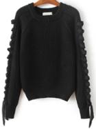 Shein Black Lace Up Detail Raglan Sleeve Sweater