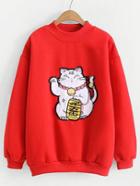 Shein Fortune Cat Patch Jumper Sweatshirt