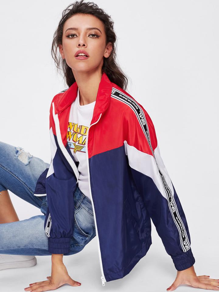 Shein Cut And Sew Striped Print Sleeve Jacket