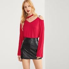 Shein Asymmetrical Neck Letter Tee