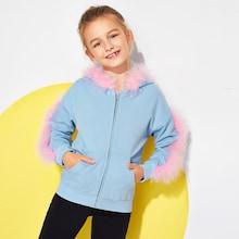 Shein Girls Contrast Faux Fur Hoodie