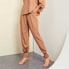 Shein Adjustable Belted Hem Solid Pants