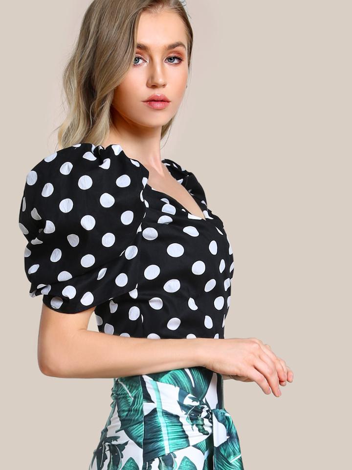 Shein Puff Sleeve Overlap Front Botanical Top