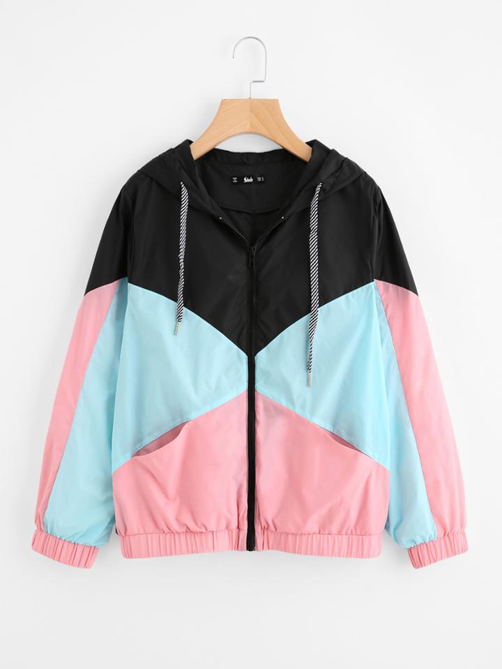 Shein Cut And Sew Hooded Windbreaker Jacket