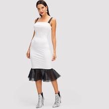 Shein Contrast Strap And Mesh Hem Dress
