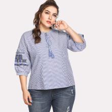 Shein Plus Tassel Tie Striped Blouse
