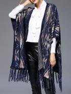 Shein Color Block Fringe Cape Cardigan