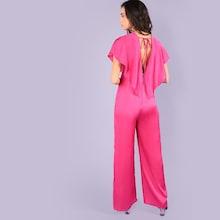 Shein Plunging Neck Flutter Sleeve Wide Leg Jumpsuit