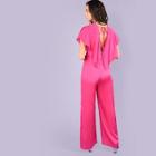 Shein Plunging Neck Flutter Sleeve Wide Leg Jumpsuit
