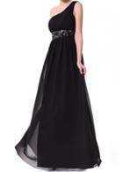 Rosewe Sequin Waist One Shoulder Black Maxi Dress
