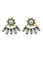 Shein Rhinestone And Simulated-pearl Flower Stud Earrings