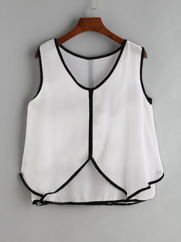 Shein White Contrast Trim Layered Chiffon Tank Top