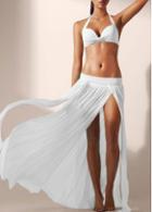Rosewe Double Front Slit White Pleated Maxi Skirt